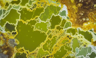 Aguas termales de colores verde y amarillo con depósitos minerales en Etiopía