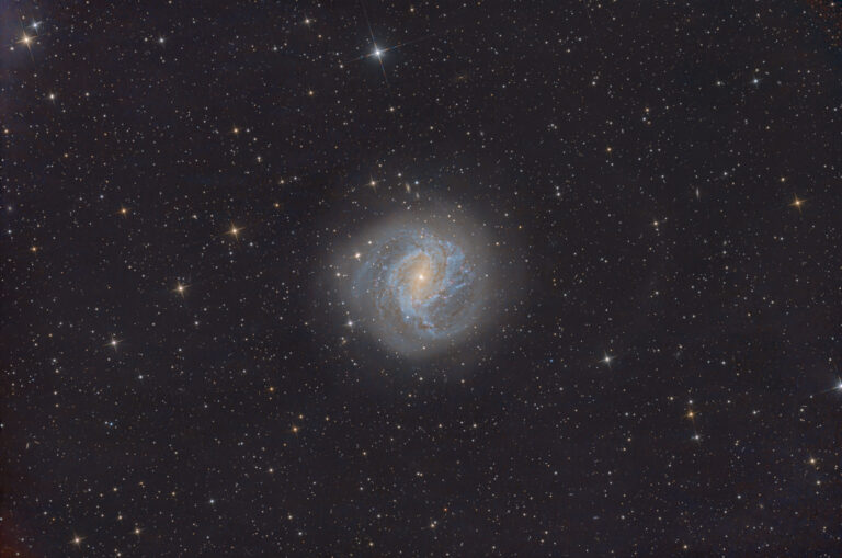 Galaxia espiral M83 fotografiada desde Rooisand, Namibia, con sus brazos azulados y núcleo amarillento entre miles de estrellas